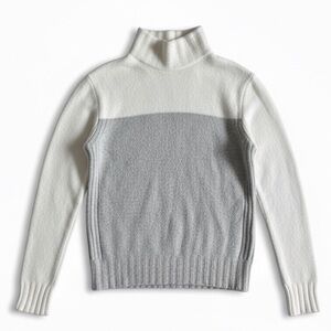 J. Crew Colorblock Turtleneck Sweater Merino Alpaca Knit Cream Gray Small